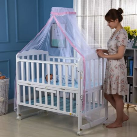 moustiquaire lit bébé nuit sereine rose en maille