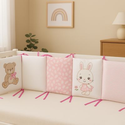 tour de lit bebe berceau blanc rose