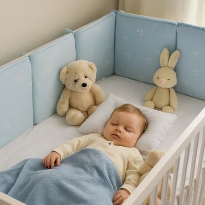 tour de lit bleu pratique