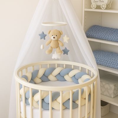 tresse de lit bebe bleu blanc décoratif
