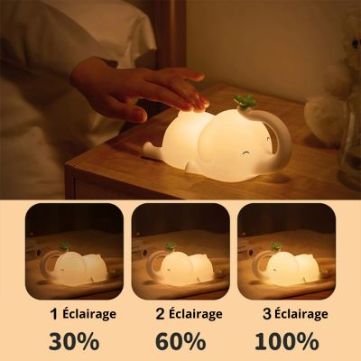 veilleuse éléphant différente intensité d'éclairage de 30% à 100%